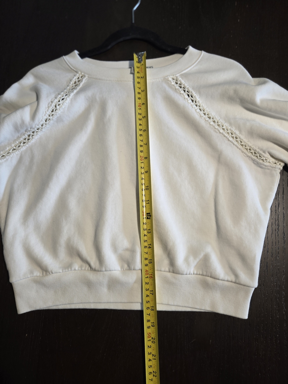 AllSaints White Cropped Sweatshirt with Crochet Shoulder Detailing - Picture 4 of 10